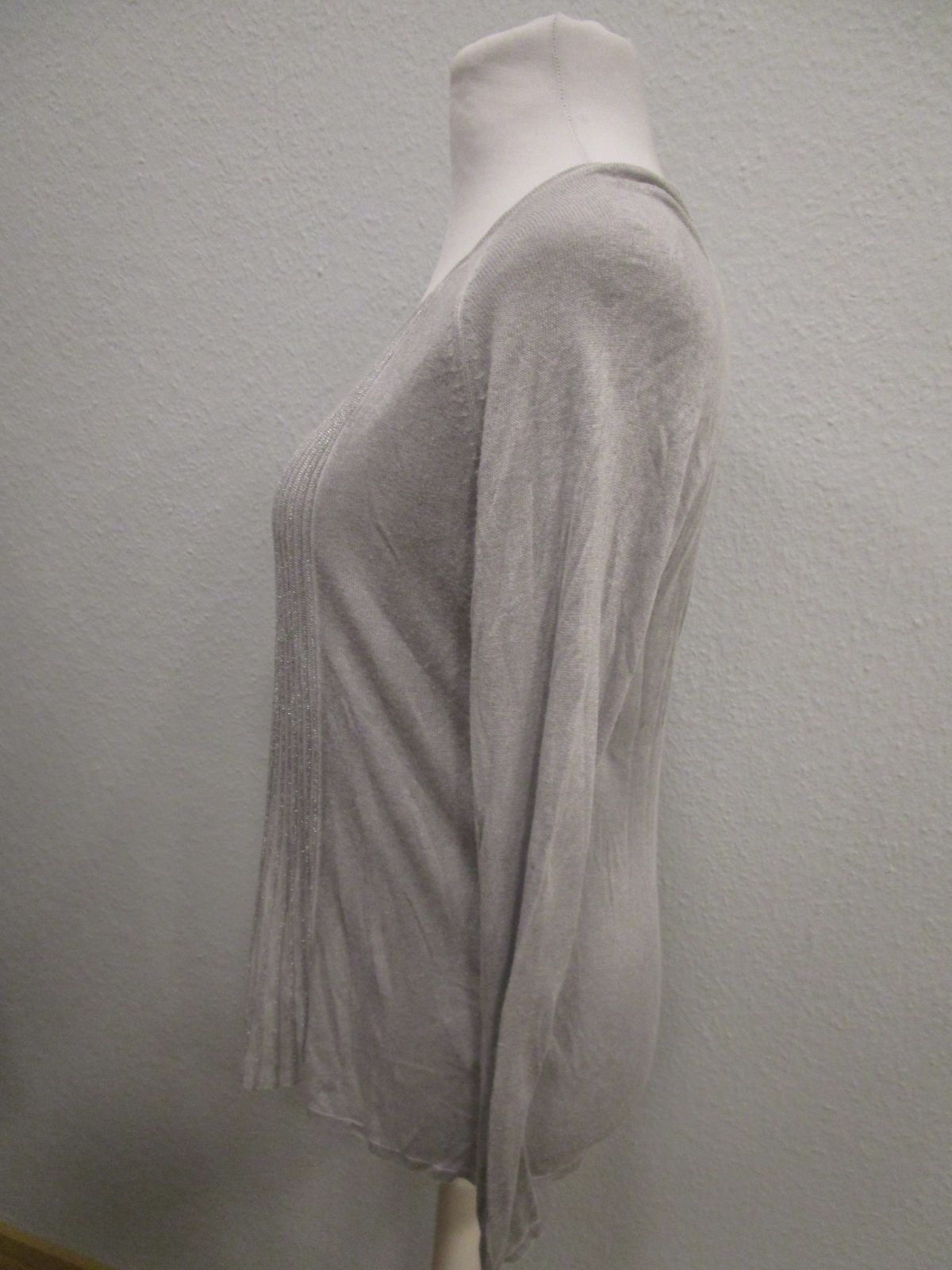 Monari dünner Strick Pullover Langarm silber-grau Glitzer Gr.40 (S49-Z12)